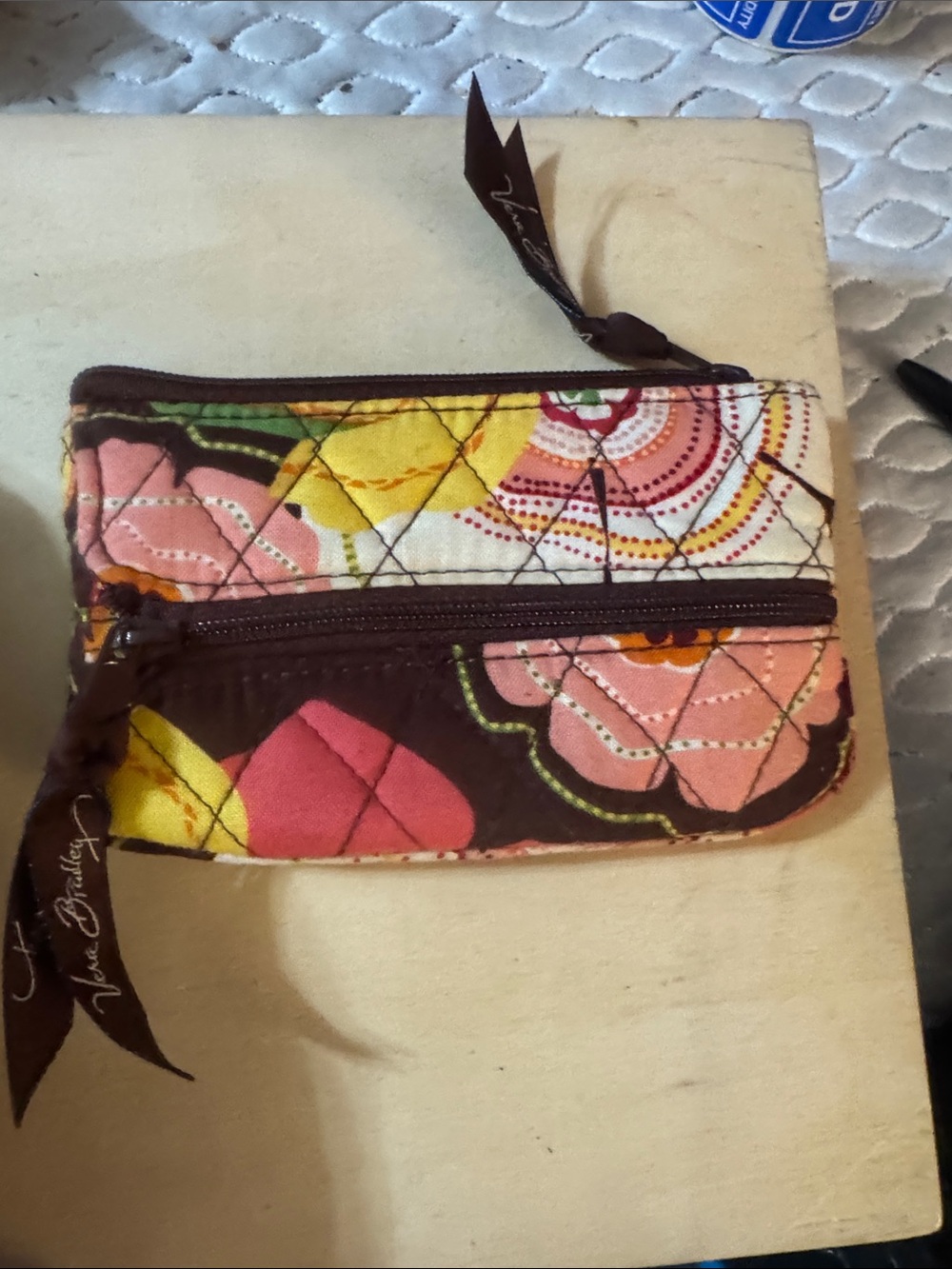 Vera Bradley Quilted Floral Zip Coin Purse - Brown, Pink, Yellow-39